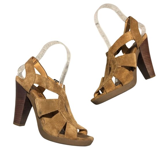 Michael Kors Becky Suede Platform Heel Slingback Sandals Beige Tan 7.5 - Picture 1 of 9